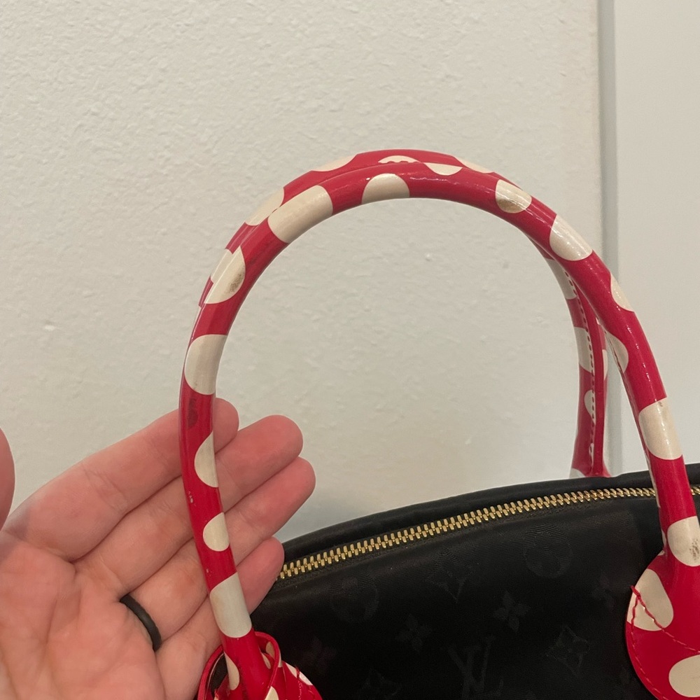 Louis Vuitton Black Tote with Red and White Polka Dot Trim - Picture 5 of 10